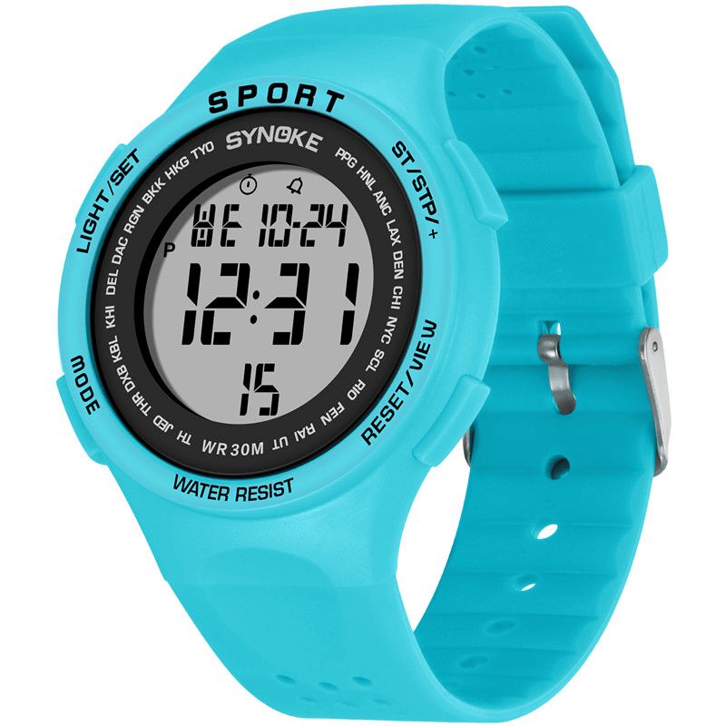 Synoke 9616 El Display Silikone Strap Sport Watch 3Atm Vandtæt Alarm Student Digital Watch