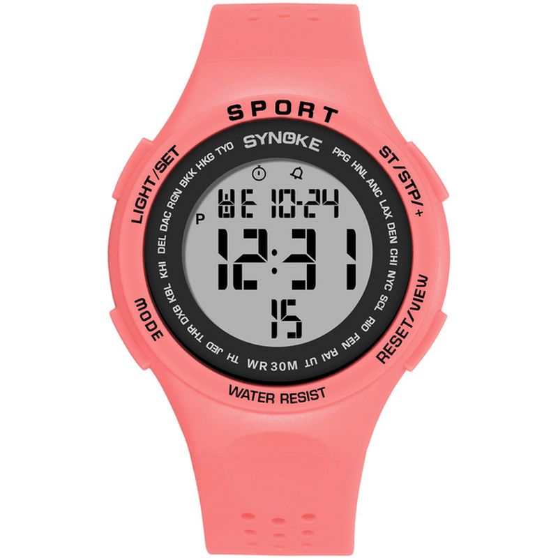 Synoke 9616 El Display Silikone Strap Sport Watch 3Atm Vandtæt Alarm Student Digital Watch