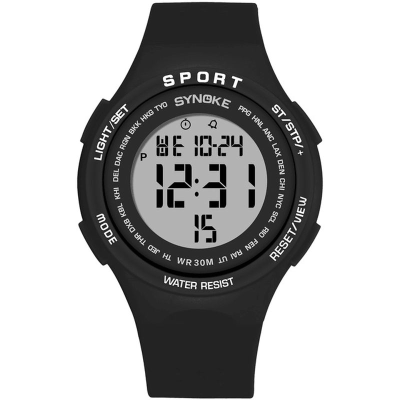 Synoke 9616 El Display Silikone Strap Sport Watch 3Atm Vandtæt Alarm Student Digital Watch