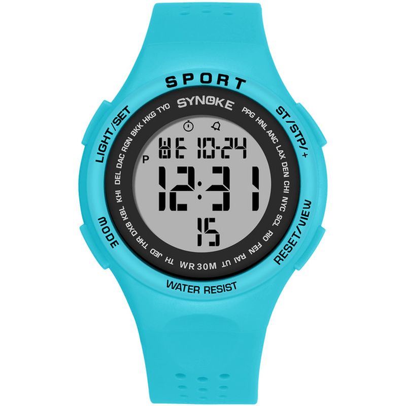 Synoke 9616 El Display Silikone Strap Sport Watch 3Atm Vandtæt Alarm Student Digital Watch