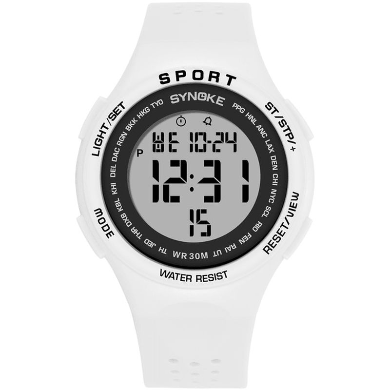 Synoke 9616 El Display Silikone Strap Sport Watch 3Atm Vandtæt Alarm Student Digital Watch