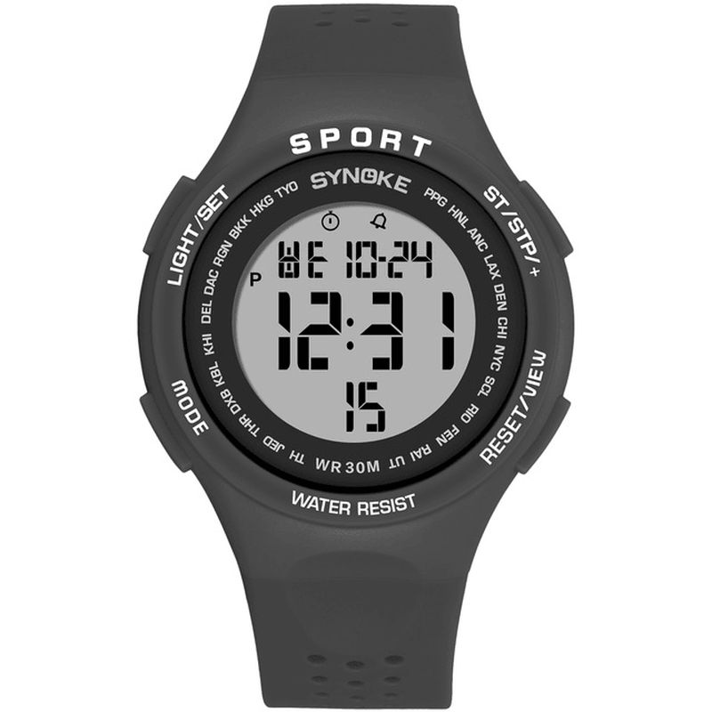 Synoke 9616 El Display Silikone Strap Sport Watch 3Atm Vandtæt Alarm Student Digital Watch