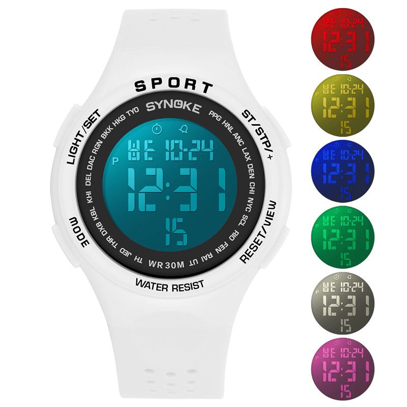 Synoke 9616 El Display Silikone Strap Sport Watch 3Atm Vandtæt Alarm Student Digital Watch