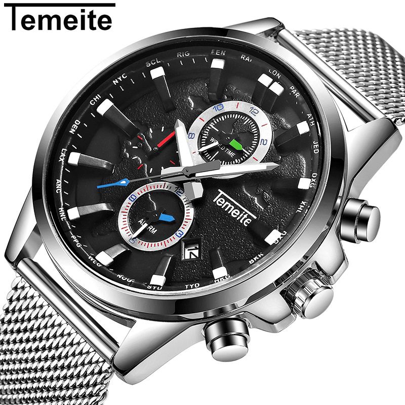 Temeite Mænd Business Watch Chronograph Calendar Mode Casual 3Atm Vandtæt Quartz ur