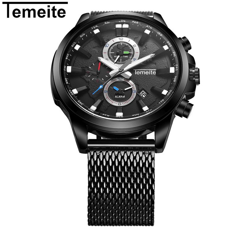 Temeite Mænd Business Watch Chronograph Calendar Mode Casual 3Atm Vandtæt Quartz ur