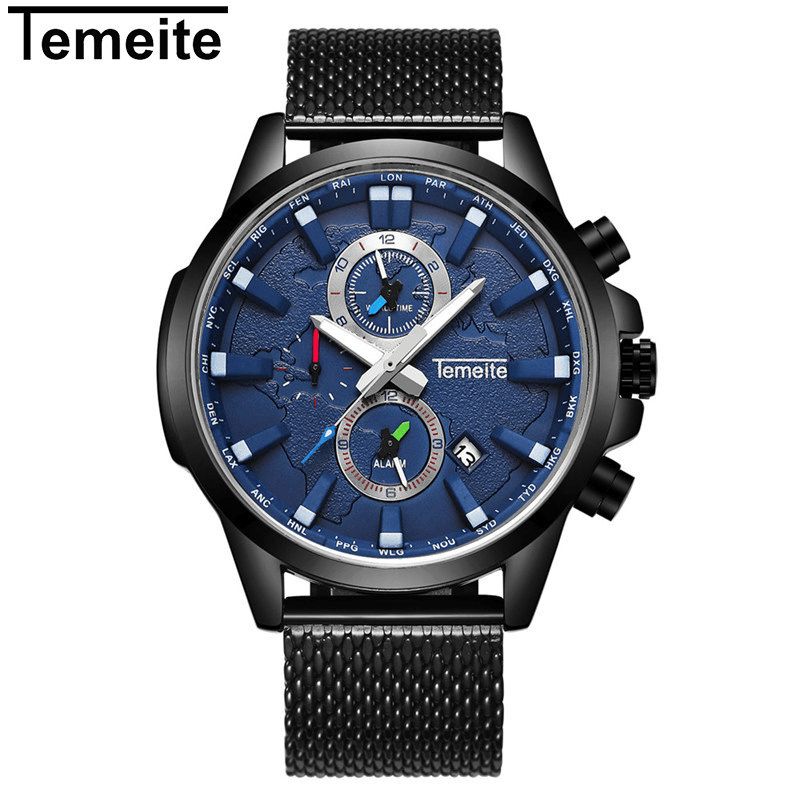 Temeite Mænd Business Watch Chronograph Calendar Mode Casual 3Atm Vandtæt Quartz ur