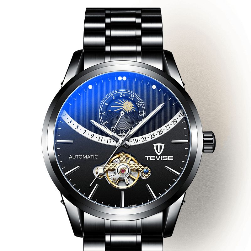 Tevise 8378F Skeleton Dato Display Automatisk Mekanisk Ur Fuldt Stål Herrearmbåndsur