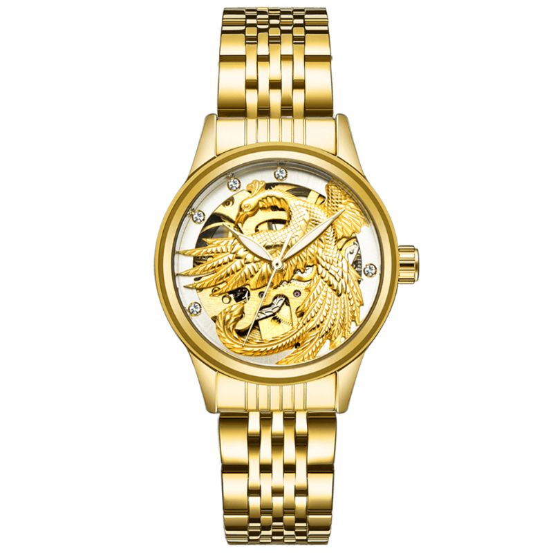 Tevise 9006 Mekanisk Ur Mænd Kvinder Hollow Dragon Phoenix Pattern Watch Rustfrit Stål Ur