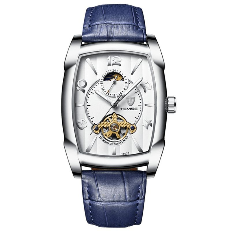 Tevise T802B Business Style Mænd Armbåndsur Moonphase Dato Display Automatisk Mekanisk Ur