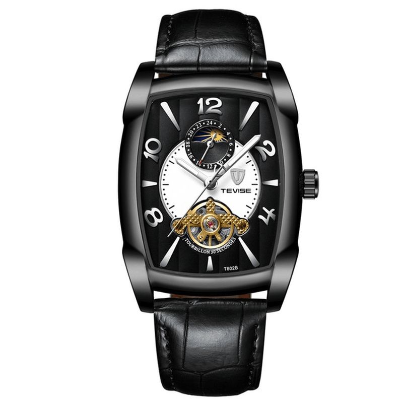 Tevise T802B Business Style Mænd Armbåndsur Moonphase Dato Display Automatisk Mekanisk Ur