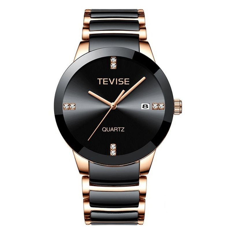 Tevise T845 Casual Style Mænd Armbåndsur Dato Display Fuldt Stål Band Quartz ur