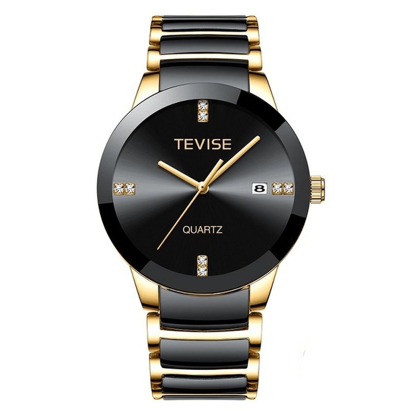 Tevise T845 Casual Style Mænd Armbåndsur Dato Display Fuldt Stål Band Quartz ur