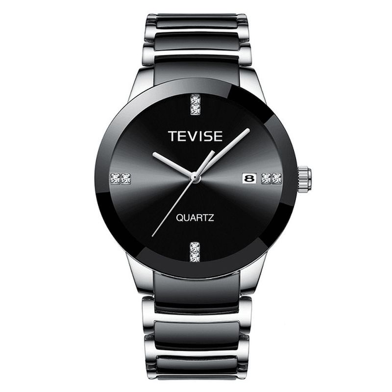 Tevise T845 Casual Style Mænd Armbåndsur Dato Display Fuldt Stål Band Quartz ur