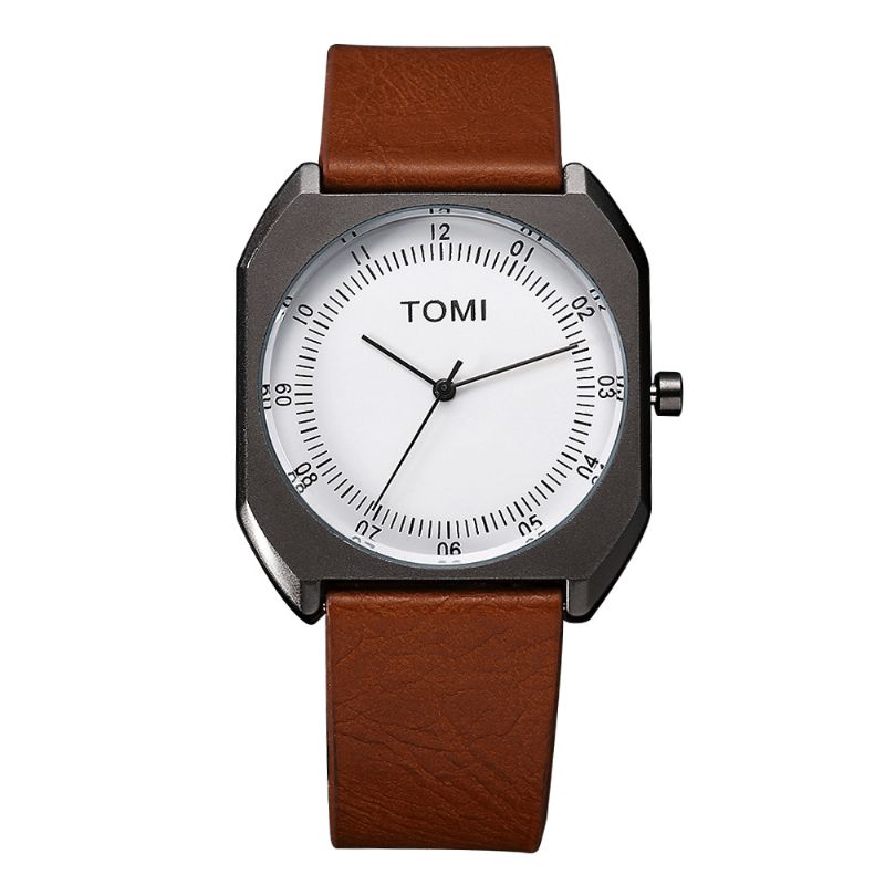 Tomi Mode Herre Watch Ultra Thin Dial Casual Læderrem Quartz ur