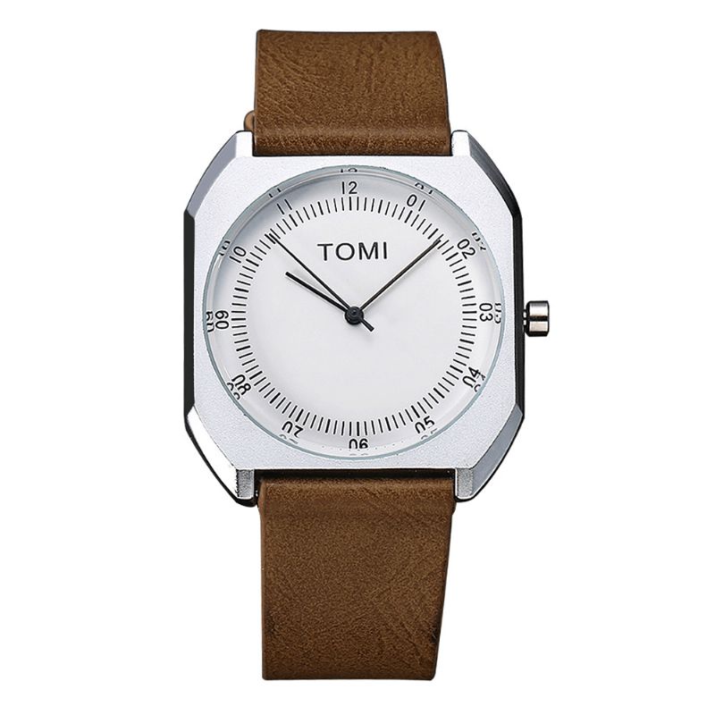 Tomi Mode Herre Watch Ultra Thin Dial Casual Læderrem Quartz ur