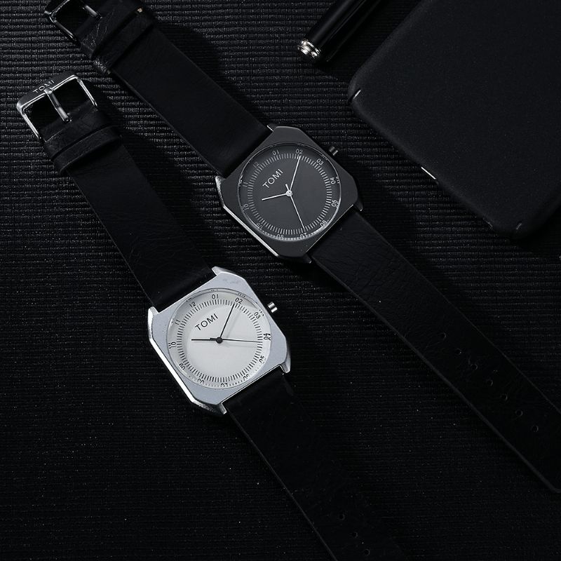 Tomi Mode Herre Watch Ultra Thin Dial Casual Læderrem Quartz ur