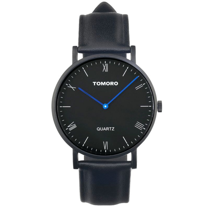 Tomoro Tm0818 Mode Læderrem Med Stor Skive Blue Pointer Ultratyndt Herreur Quartz ur