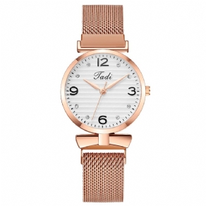 Trendy Simpelt Elegant Design Vilde Kvinder Ure Legering Mesh Band Rose Guld Legering Case Quartz ur