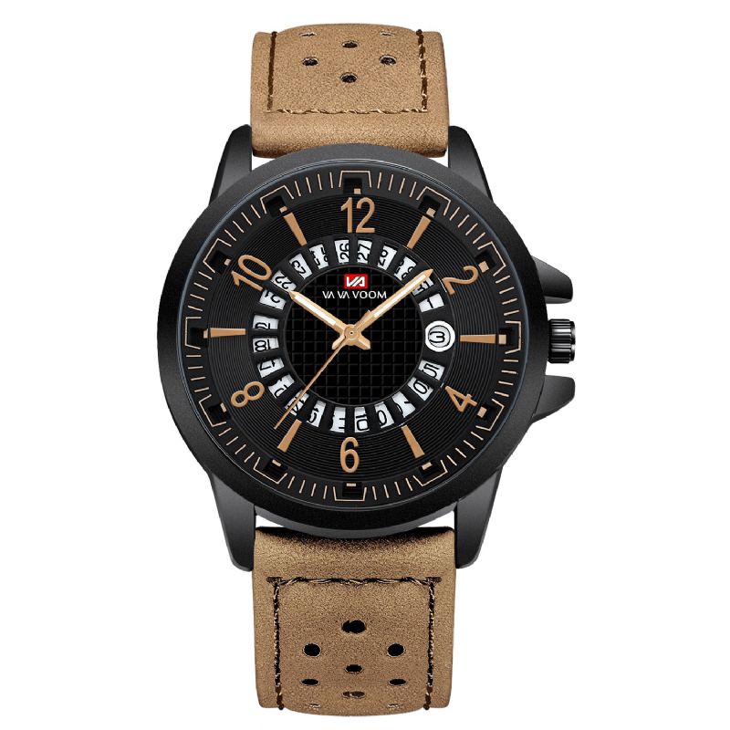 Va Va Voom Va-206 Casual Style Dato Display Udendørs Quartz Ur Læderbånd Herreur