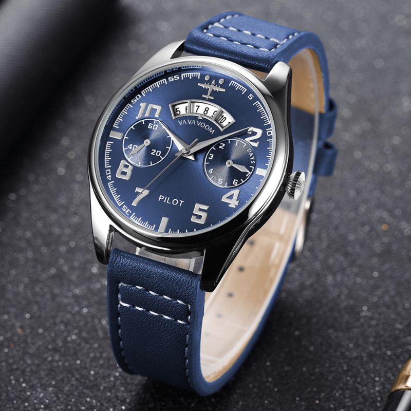 Va Va Voom Va-2092 Dato Display Dekorativ Urskive Herrearmbåndsur Casual Style Quartz Ur