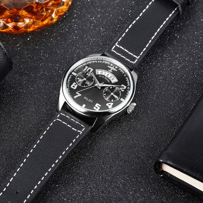 Va Va Voom Va-2092 Dato Display Dekorativ Urskive Herrearmbåndsur Casual Style Quartz Ur