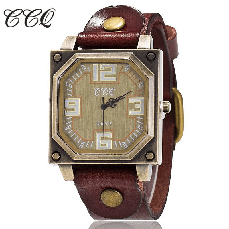 Vintage Casual Square Dial Justerbar Octagon Læderrem Herre Quartz ur Armbåndsur