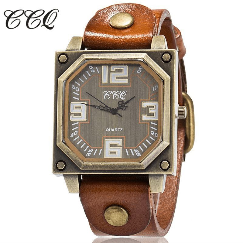 Vintage Casual Square Dial Justerbar Octagon Læderrem Herre Quartz ur Armbåndsur