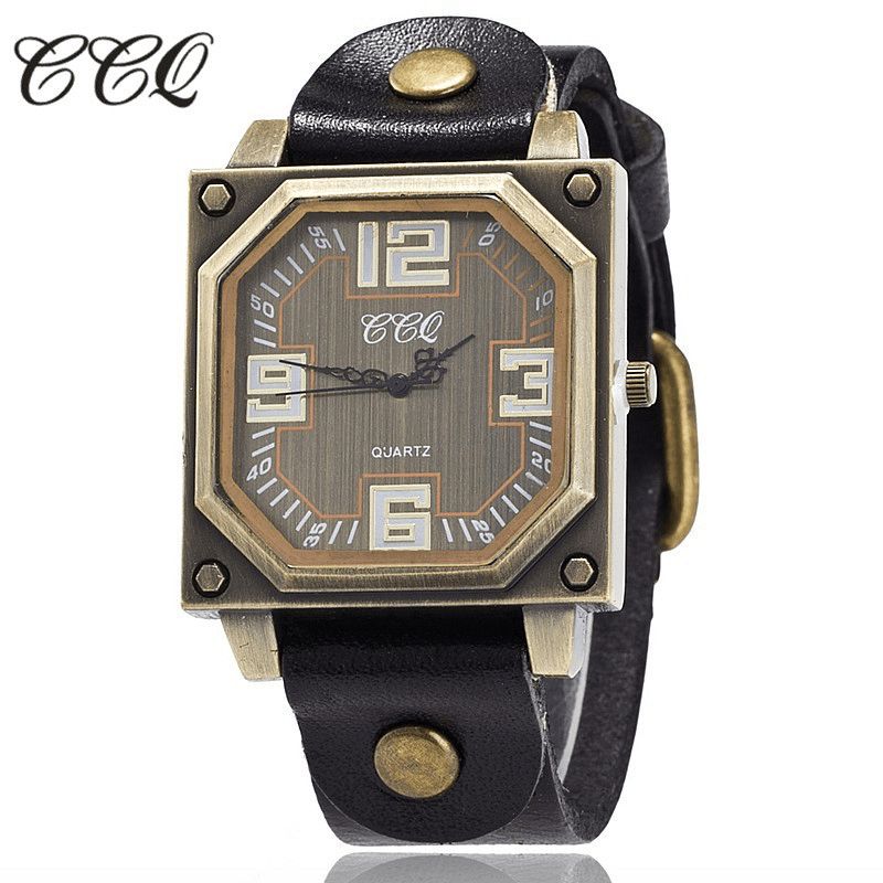 Vintage Casual Square Dial Justerbar Octagon Læderrem Herre Quartz ur Armbåndsur