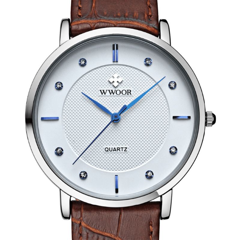 Wwoor 8011 Ultra Tynd Afslappet Stil Mænd Armbåndsur Læder Ur Band Quartz Ure