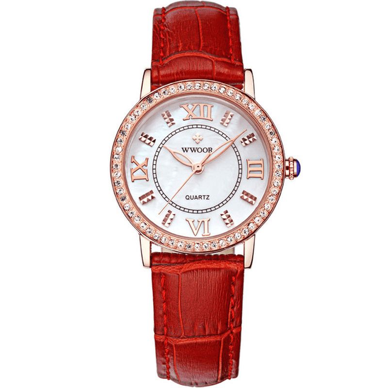 Wwoor 8807 Ultratynd Elegant Design Dame Armbåndsur Læderrem Kvartsure