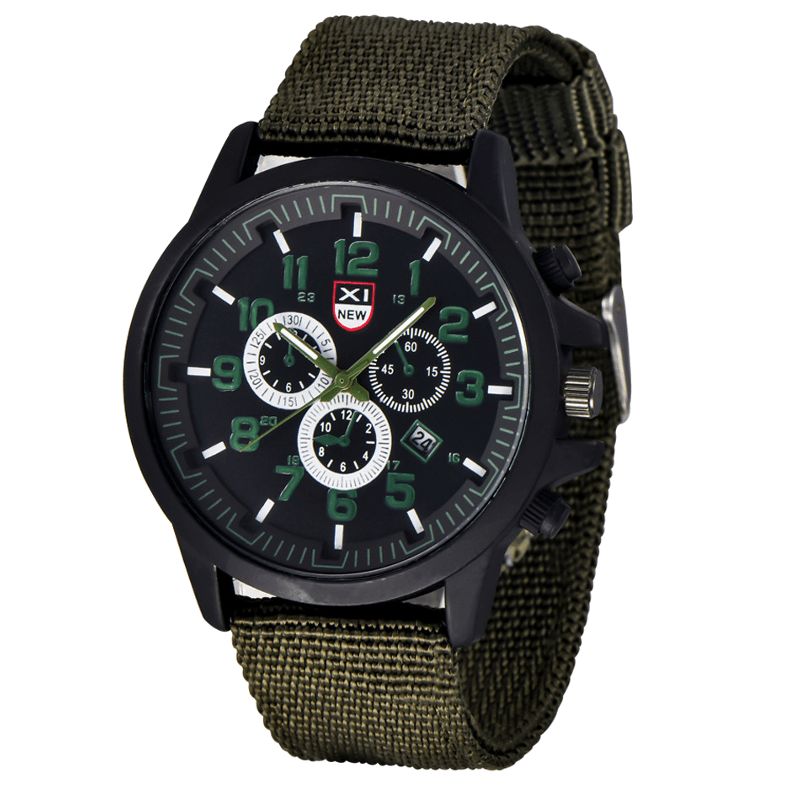 Xinew 2229D Military Casual Mænd Nylon Canvas Band Data Display Vandtæt Stor Urskive Sport Quartz ur