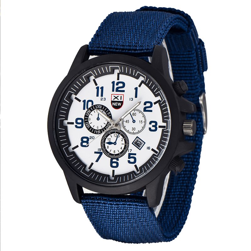 Xinew 2229D Military Casual Mænd Nylon Canvas Band Data Display Vandtæt Stor Urskive Sport Quartz ur