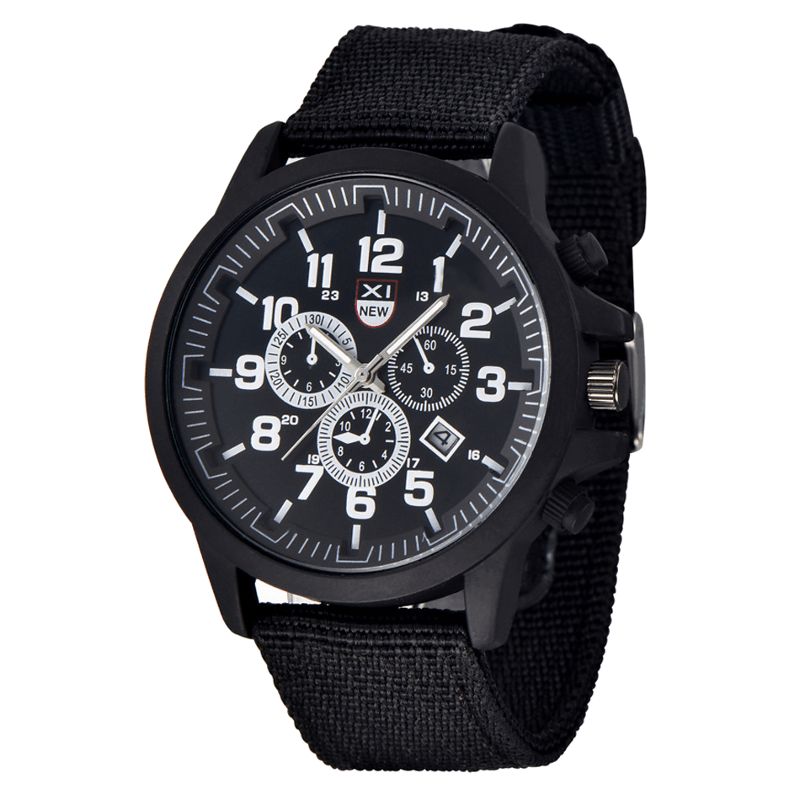 Xinew 2229D Military Casual Mænd Nylon Canvas Band Data Display Vandtæt Stor Urskive Sport Quartz ur