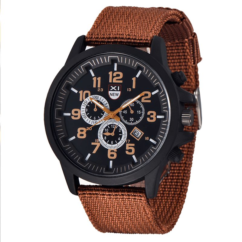 Xinew 2229D Military Casual Mænd Nylon Canvas Band Data Display Vandtæt Stor Urskive Sport Quartz ur