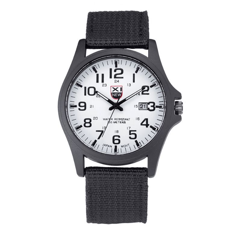 Xinew Nylon Band Casual Style Quartz ur Dato Display Herrearmbåndsur