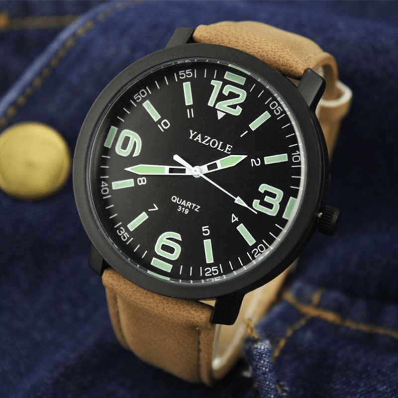 Yazole 319 Lysende Pu Læderbånd Herre Analog Sport Armbåndsur