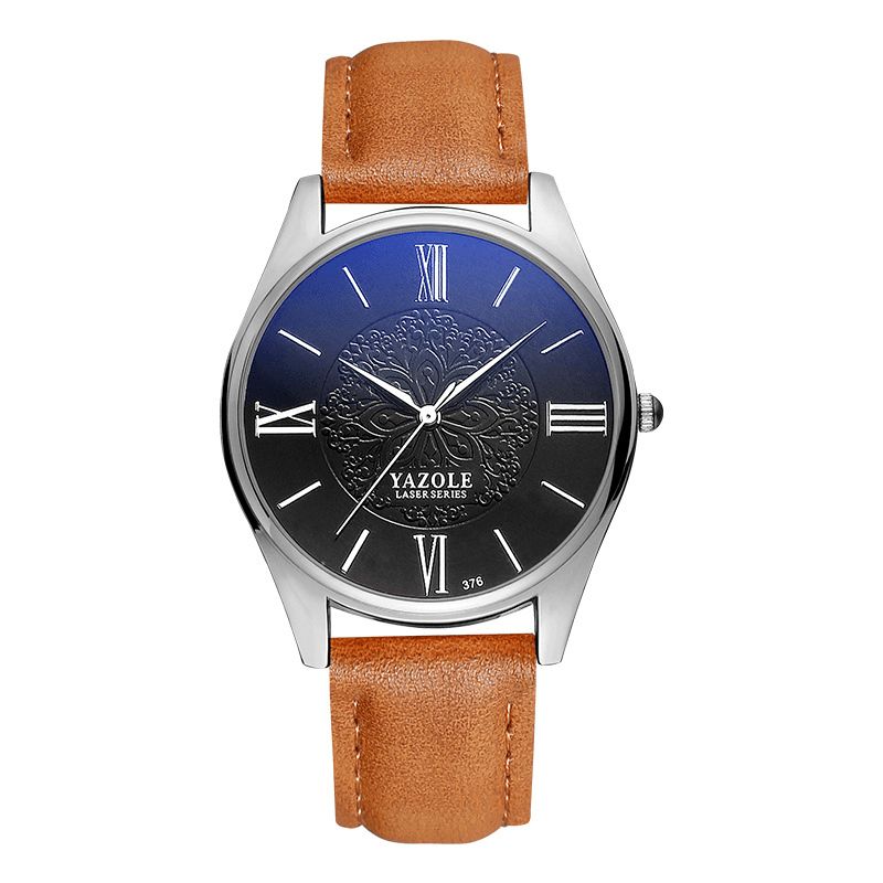 Yazole 376 Mode Simple Dial Læderrem Herreur Quartz ur