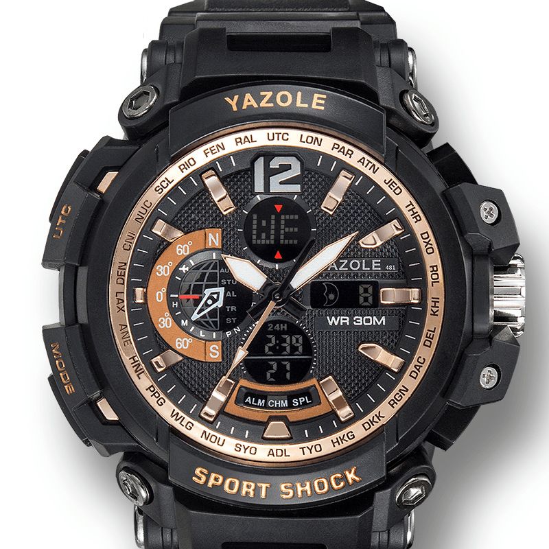 Yazole 481 482 Sport Stopur Timing Kalender Uge Lysende Dual Display Digital Watch