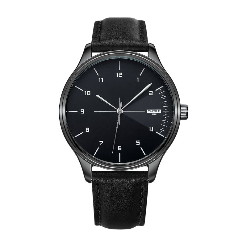 Yazole 502 Mænd Klassisk Læderrem Simple Mode Dial Business Style Quartz ur