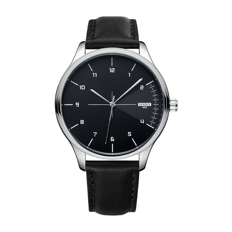 Yazole 502 Mænd Klassisk Læderrem Simple Mode Dial Business Style Quartz ur