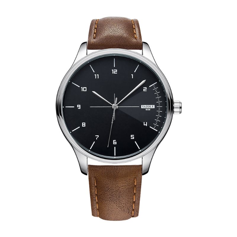 Yazole 502 Mænd Klassisk Læderrem Simple Mode Dial Business Style Quartz ur