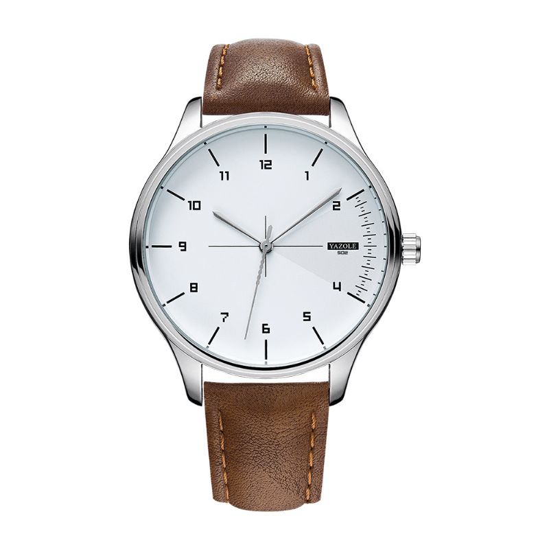 Yazole 502 Mænd Klassisk Læderrem Simple Mode Dial Business Style Quartz ur