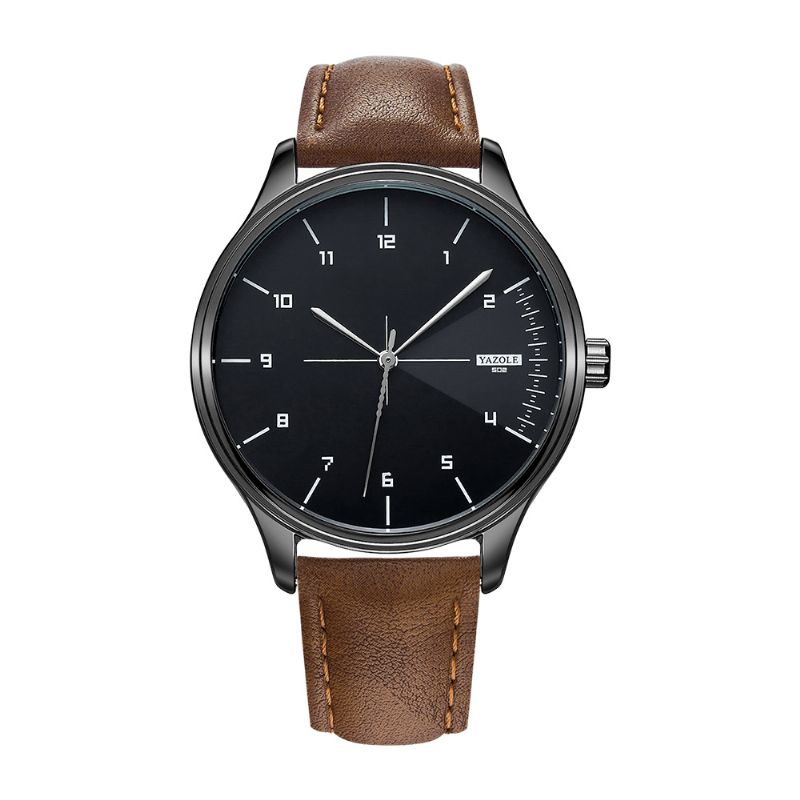 Yazole 502 Mænd Klassisk Læderrem Simple Mode Dial Business Style Quartz ur