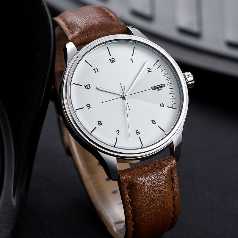 Yazole 502 Mænd Klassisk Læderrem Simple Mode Dial Business Style Quartz ur