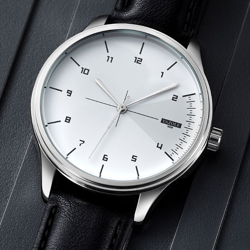 Yazole 502 Mænd Klassisk Læderrem Simple Mode Dial Business Style Quartz ur