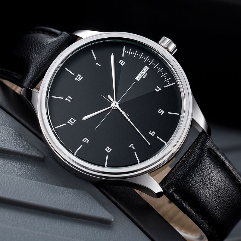 Yazole 502 Mænd Klassisk Læderrem Simple Mode Dial Business Style Quartz ur