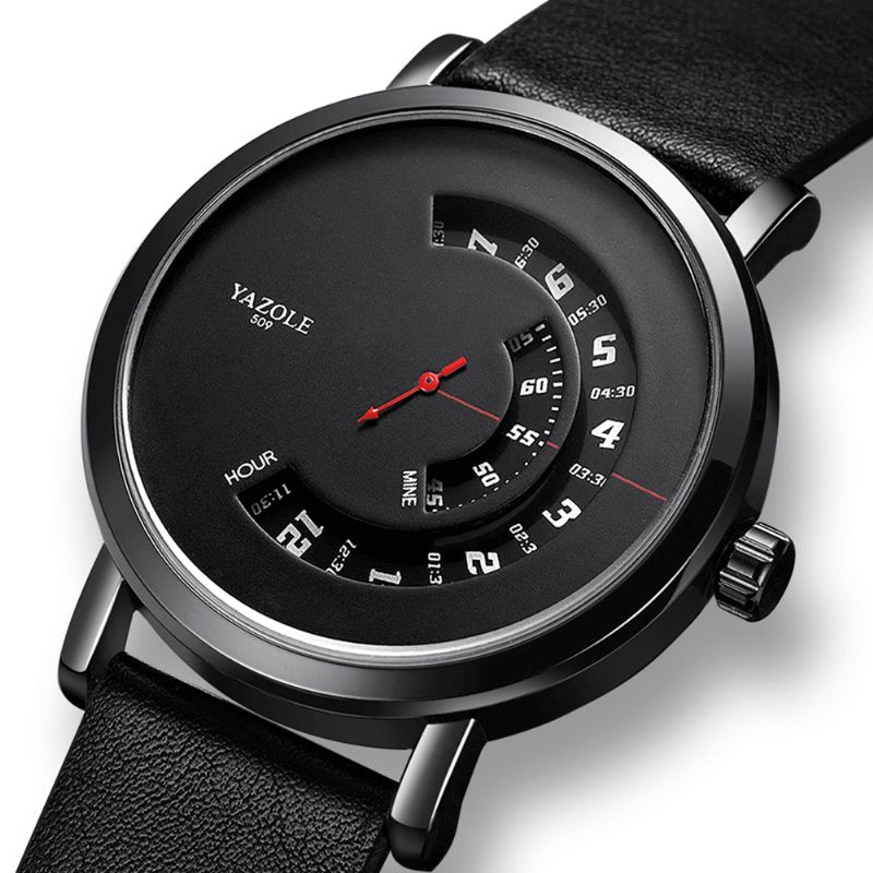 Yazole 509 Pladespiller Design Mode Læderrem Rød Nål Mænd Casual Quartz ur