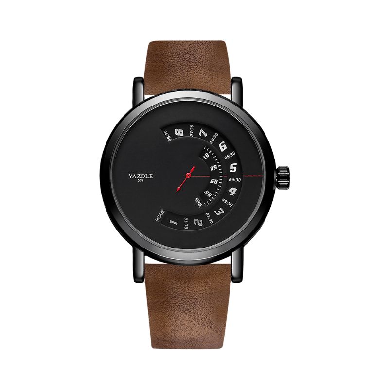 Yazole 509 Pladespiller Design Mode Læderrem Rød Nål Mænd Casual Quartz ur