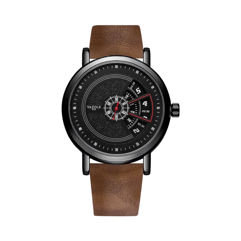 Yazole 509 Pladespiller Design Mode Læderrem Rød Nål Mænd Casual Quartz ur