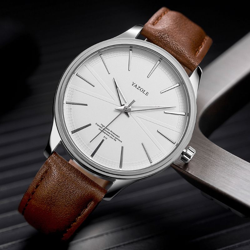 Yazole 512 Business Style Simple Dial Clean Lines Læderrem Herre Quartz ur